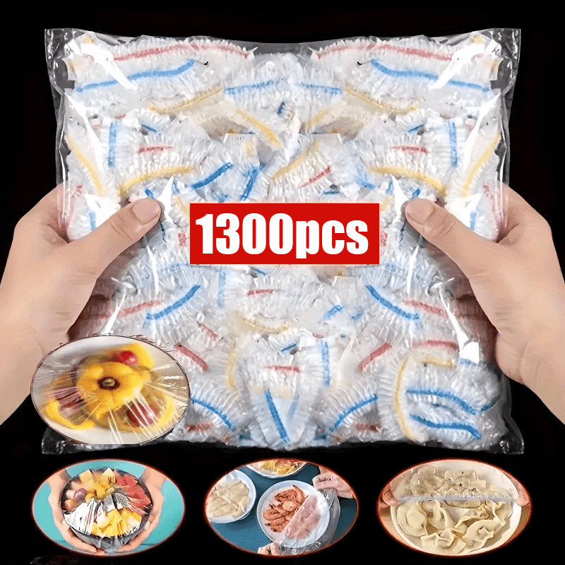 1300pcs Elastic Fresh-Keeping Film Covers, Food-Grade PE Film Bags, Disposable Bowl Sealing, Kitchen Fresh-Keeping Food Storage Lids, Kitchen Supplies, Kitchen Gadgets