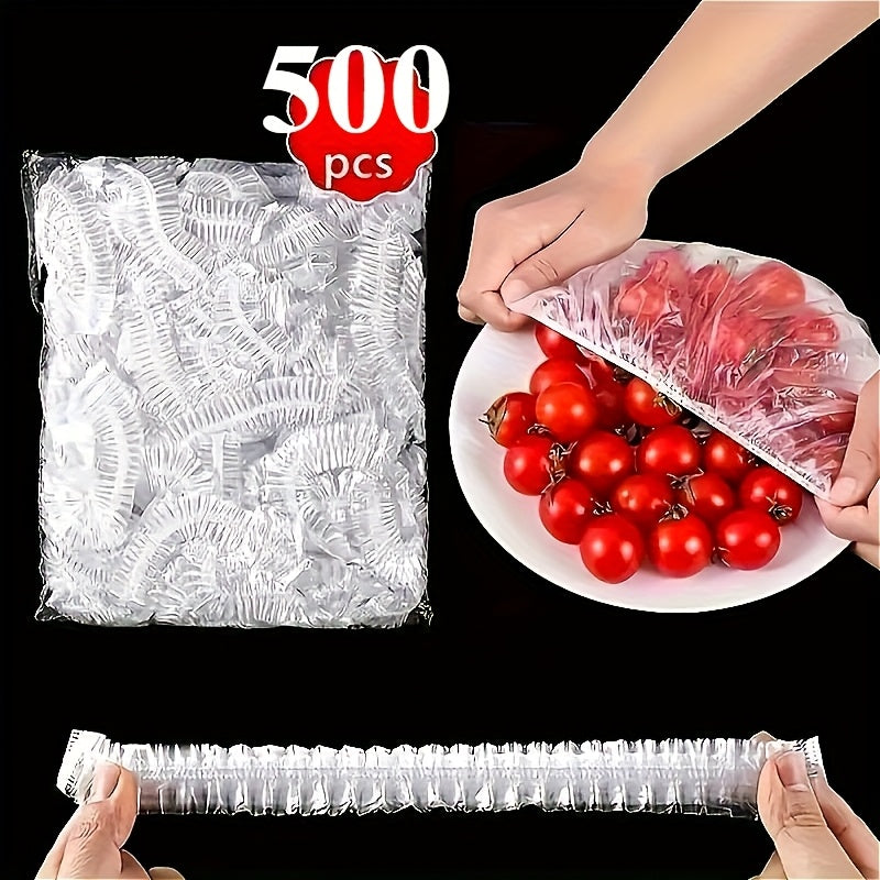 500pcs Reusable Elastic Food Covers - Transparent Stretchable Plastic Bowl and Plate Covers, Suitable for Kitchen and Dining, Holiday Supplies, Christmas