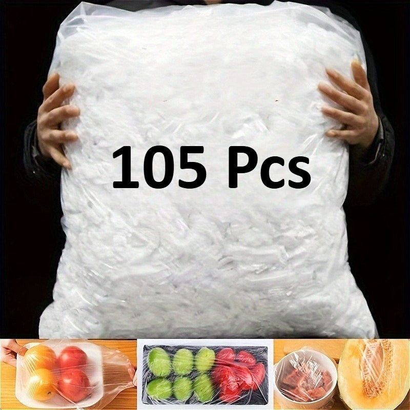105pcs Reusable Thick Elastic Stretchable Plastic Wrap Covers for Bowls Plates Cups, Kitchen Transparent Tight Seal Lids for Round Square Dishes, Dustproof Fresh Keeping Covers for Fruits Vegetables Leftovers