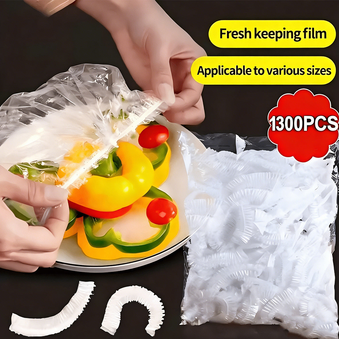 1300pcs Elastic Fresh-Keeping Film Covers, Food-Grade PE Film Bags, Disposable Bowl Sealing, Kitchen Fresh-Keeping Food Storage Lids, Kitchen Supplies, Kitchen Gadgets