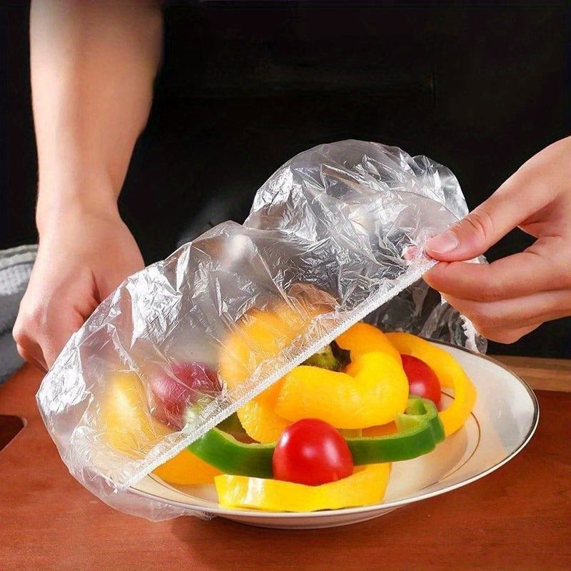 105pcs Reusable Thick Elastic Stretchable Plastic Wrap Covers for Bowls Plates Cups, Kitchen Transparent Tight Seal Lids for Round Square Dishes, Dustproof Fresh Keeping Covers for Fruits Vegetables Leftovers